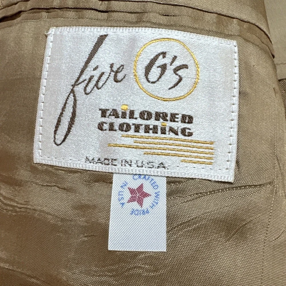 Five G's Camel Brown Gold Button Blazer Sport Coat Jacket 44R Slim Fit VTG USA